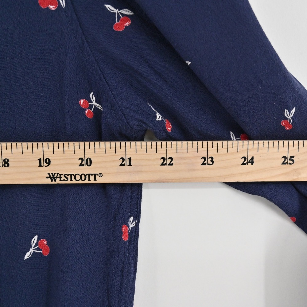 Rails Womens Kate Top Size XS Cherry‎ Print Preppy Button Navy Blue Long Sleeve - Picture 3 of 13